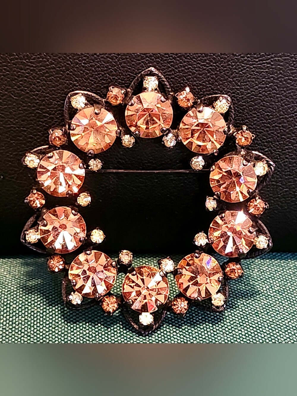 Vintage Warner Topaz Colored & Japanned Wreath Brooch